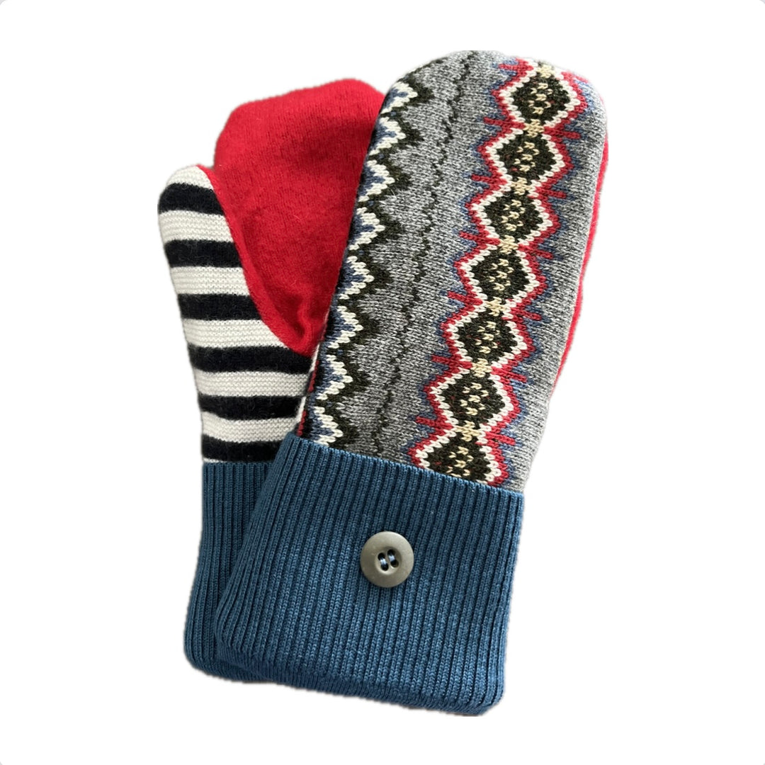 Women's Mittens - Grey & Red Nordic