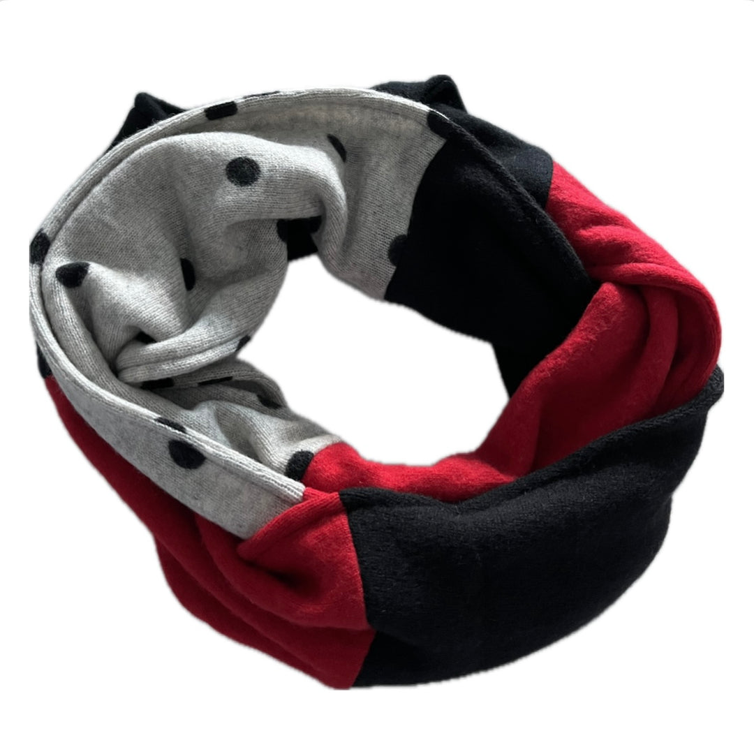 Cashmere Circle Scarf Grey & Red Polka Dot 237