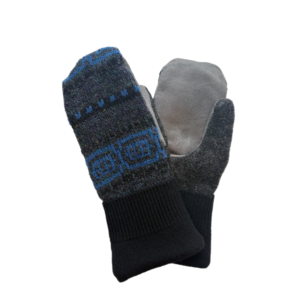 Men's Driving Mittens - Grey, Black & Blue with Light Grey Micro-Suede Palm - 208