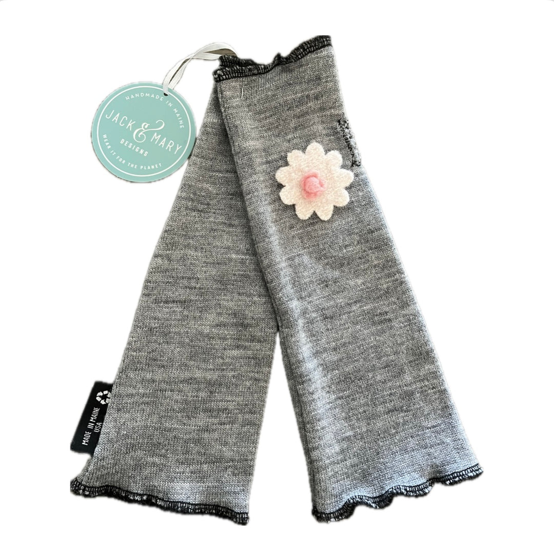 Fit & Flare Fingerless - Heather Grey with Cream Flower