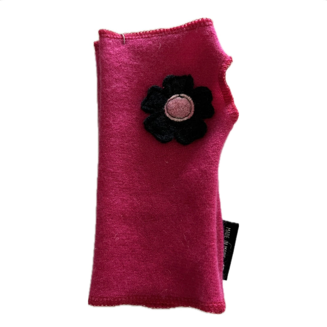 Cashmere Short Fingerless Mittens with Single Flower