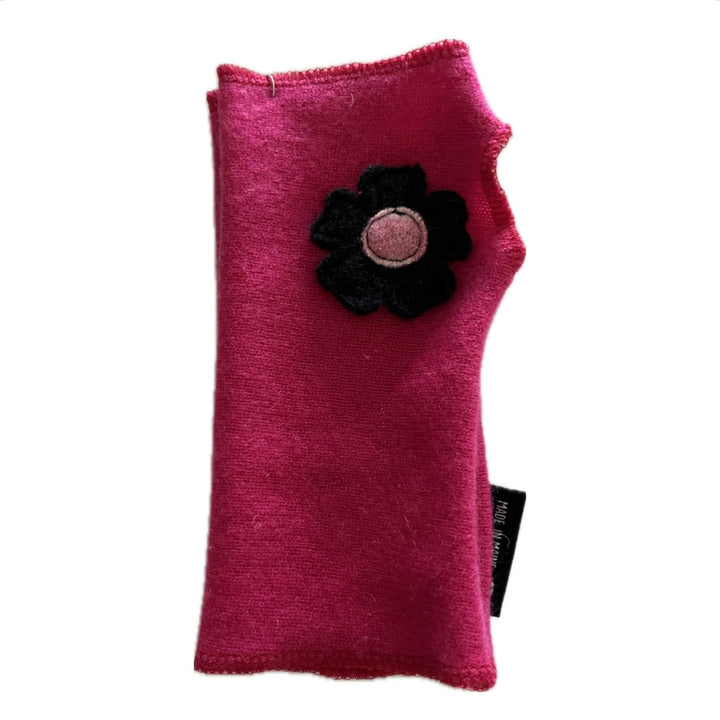 Cashmere Short Fingerless Mittens with Single Flower