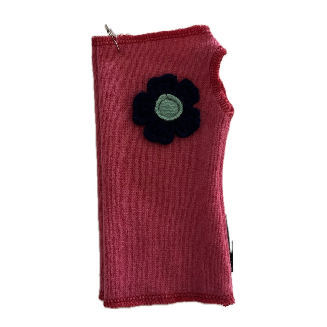 Cashmere Short Fingerless Mittens with Single Flower