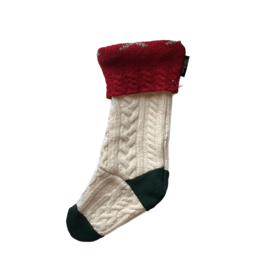 Cream Green and Red Christmas Stocking