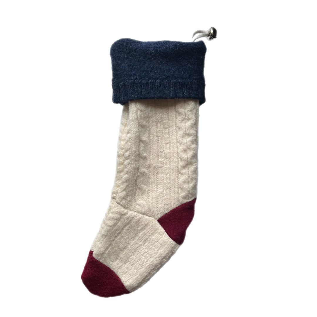 Cream Navy and Red Christmas Stocking