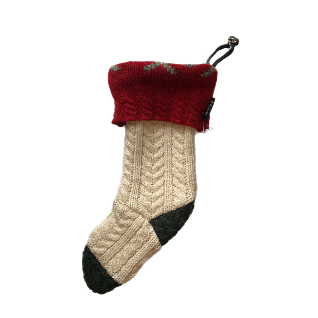 Cream Red and Green Christmas Stocking