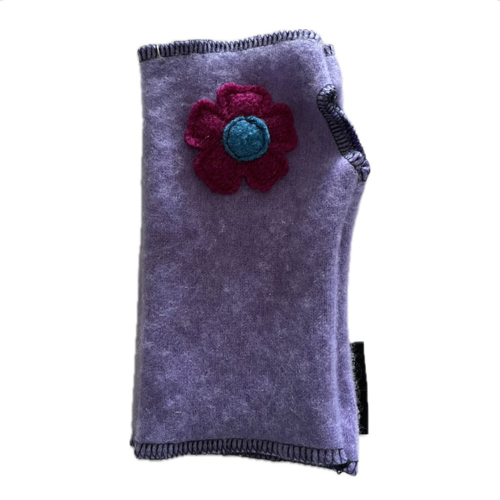 Cashmere Short Fingerless Mittens with Single Flower