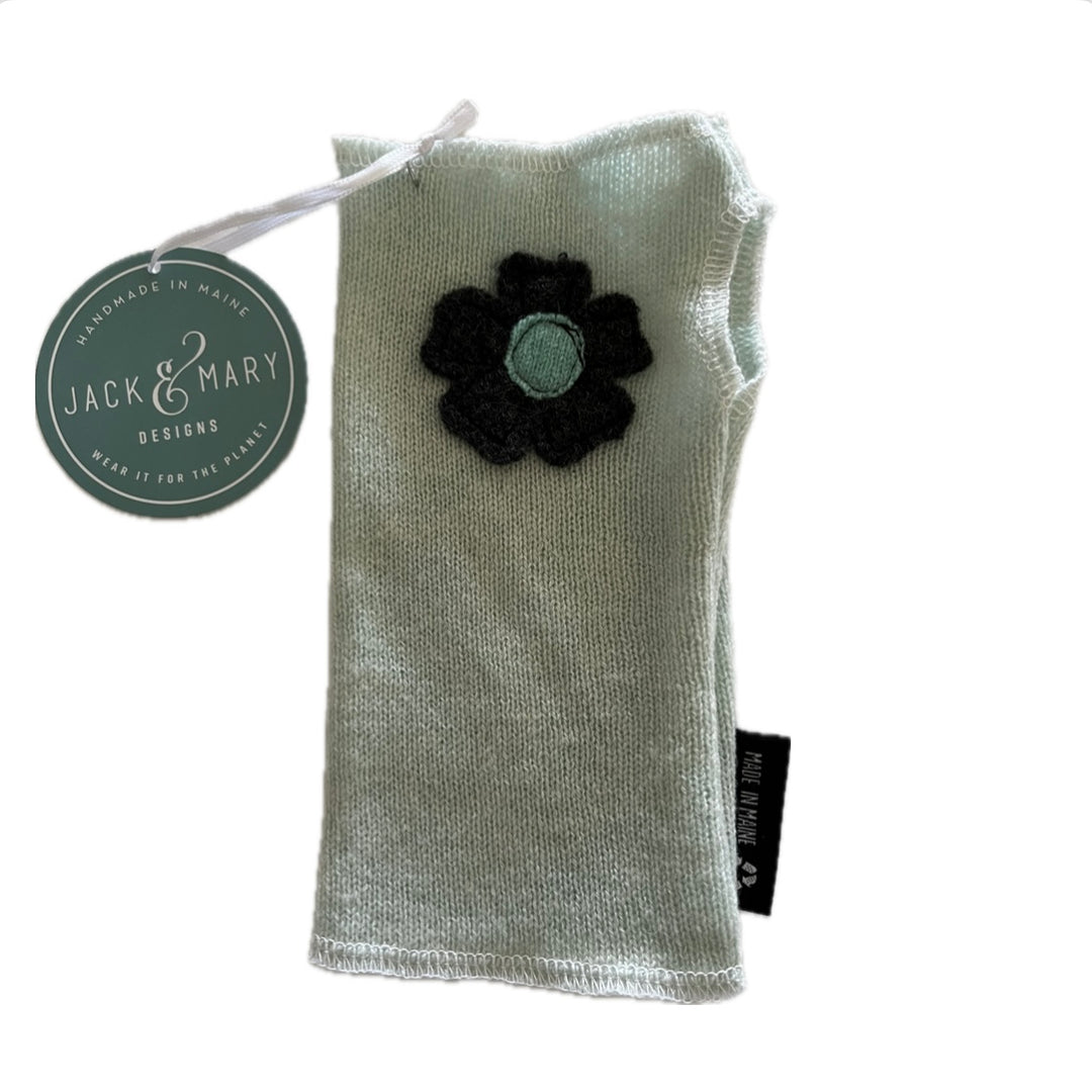 Cashmere Short Fingerless Mittens with Single Flower