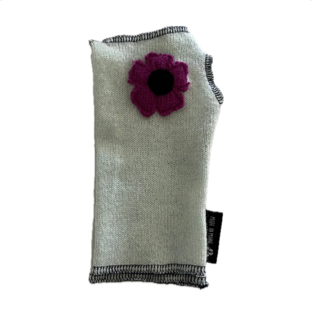 Cashmere Short Fingerless Mittens with Single Flower