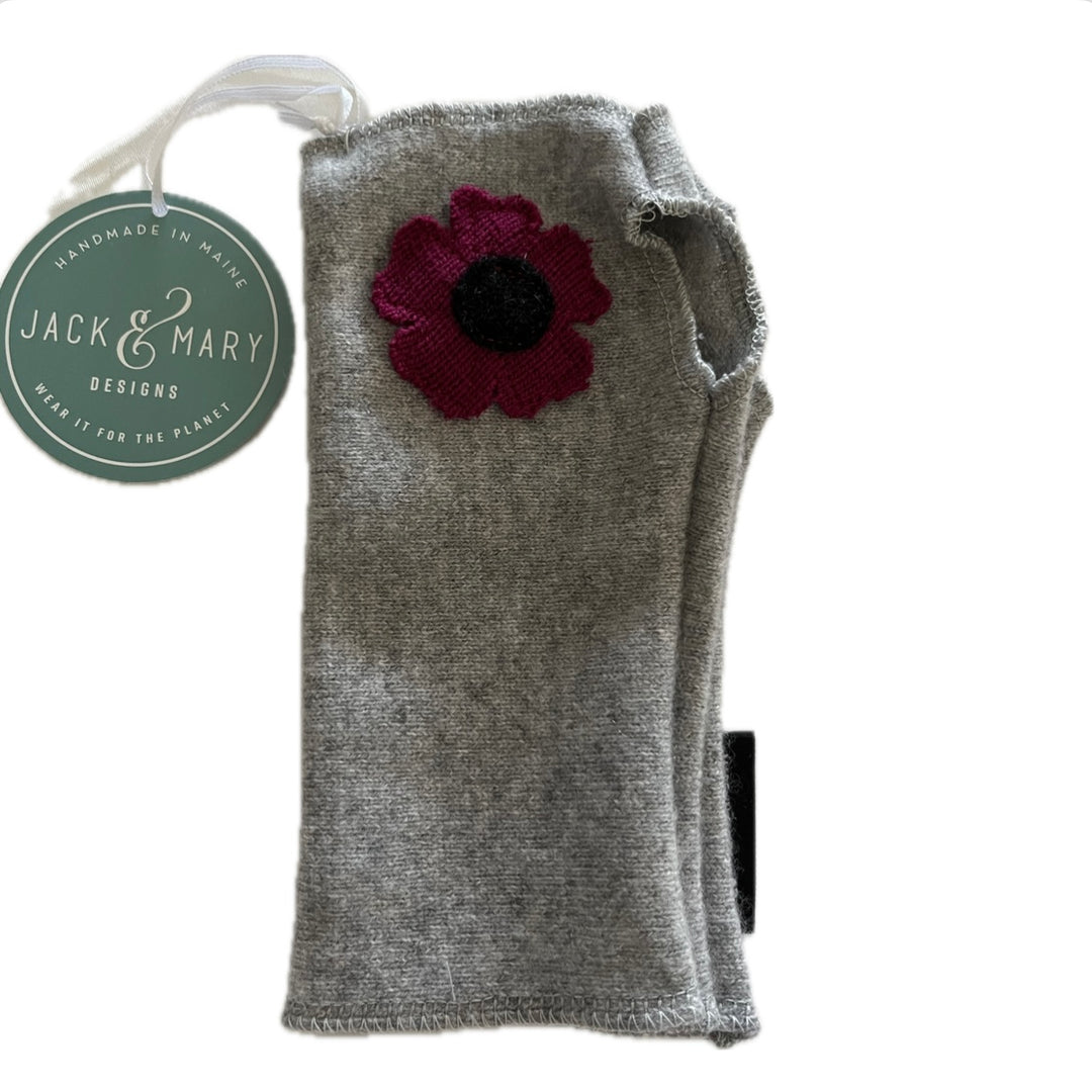 Cashmere Short Fingerless Mittens with Single Flower