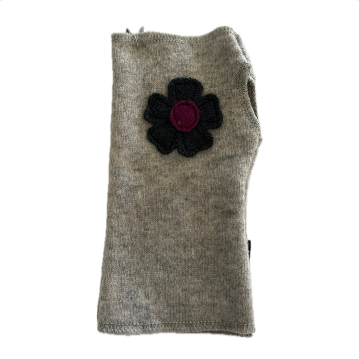 Cashmere Short Fingerless Mittens with Single Flower