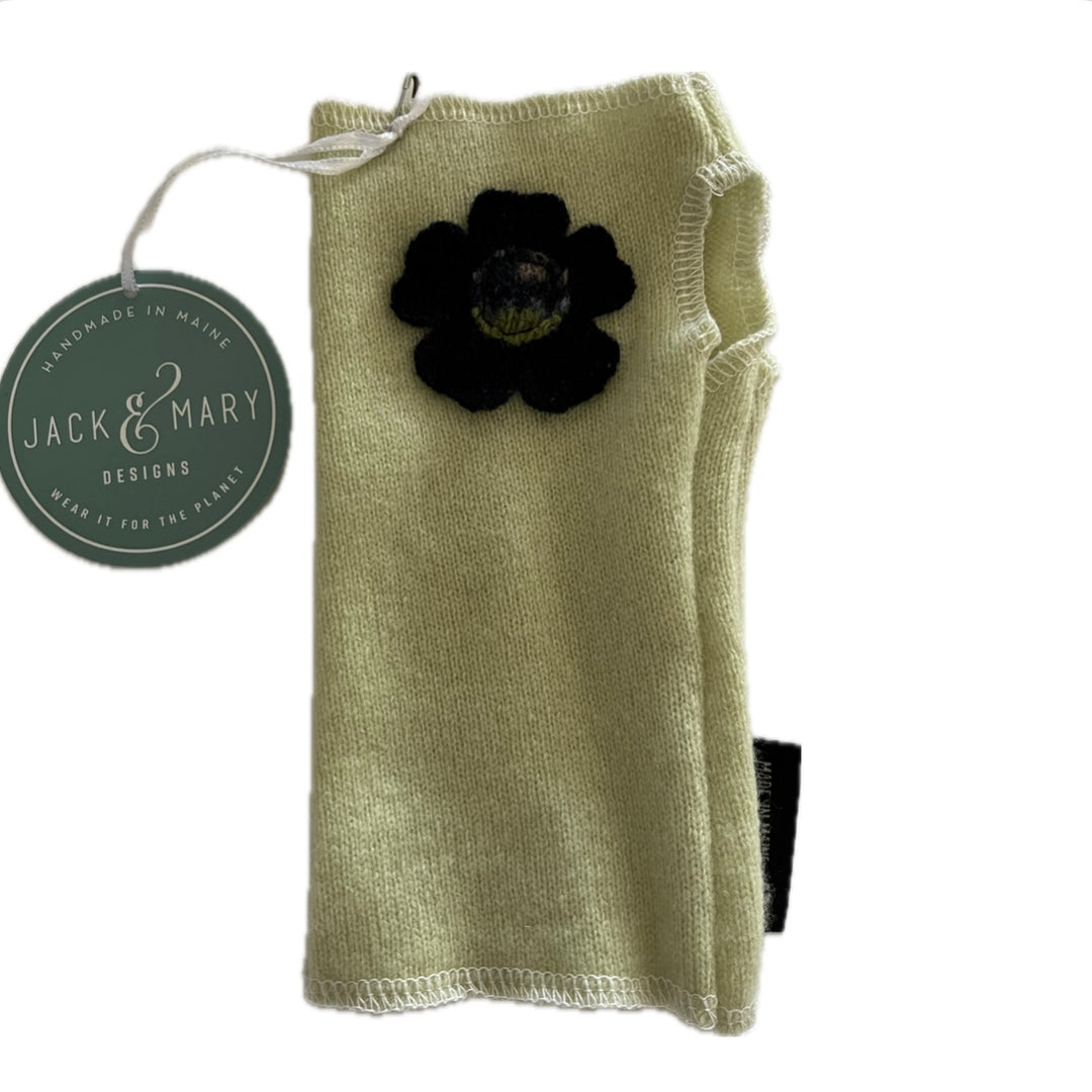 Cashmere Short Fingerless Mittens with Single Flower