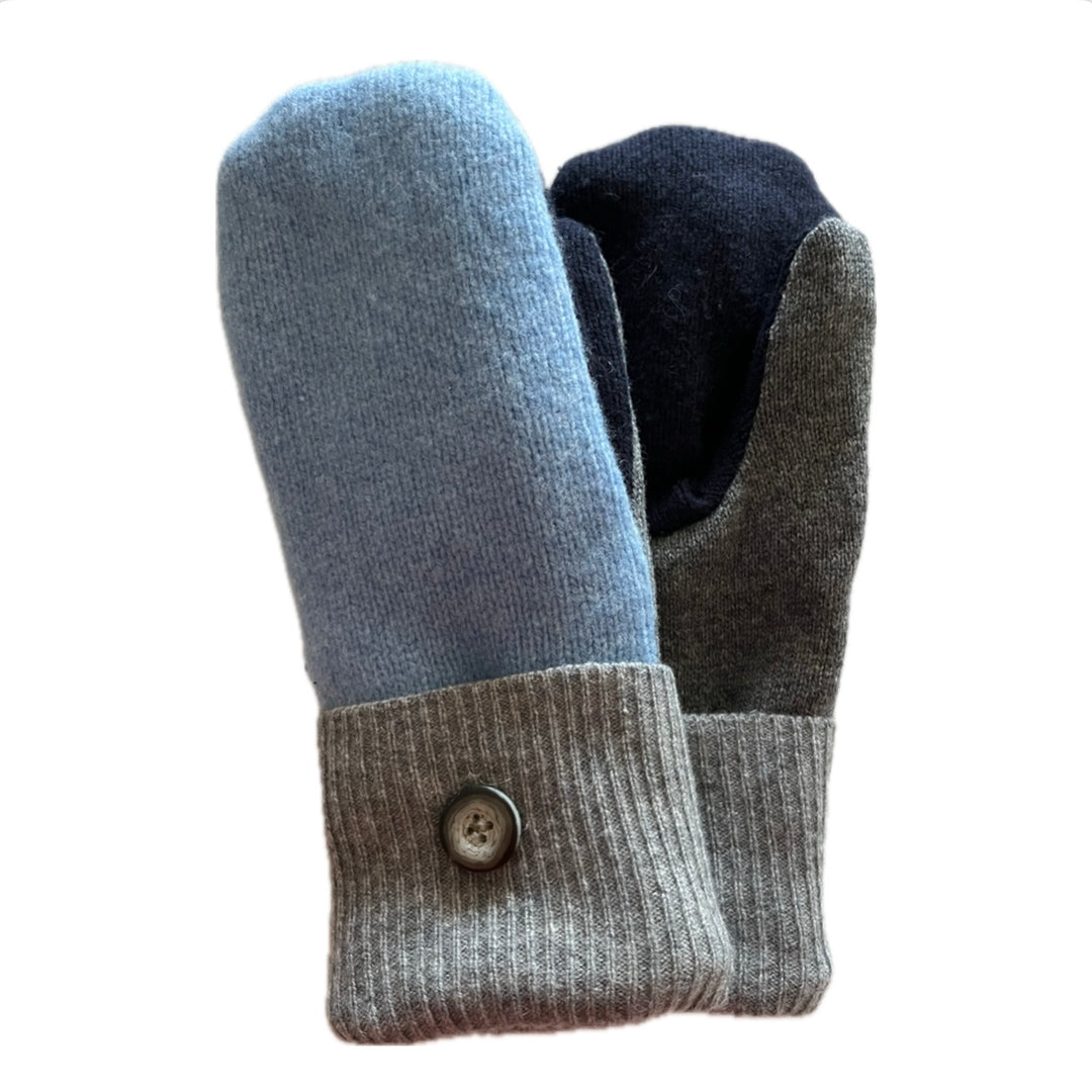 Women's Mittens - Light Blue & Grey with Button - 1470 M/L 