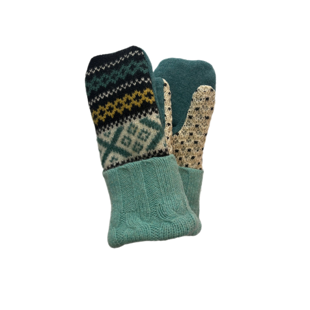 Women's Mittens - Light Turquoise, Yellow & Black Nordic - 1596 M/L