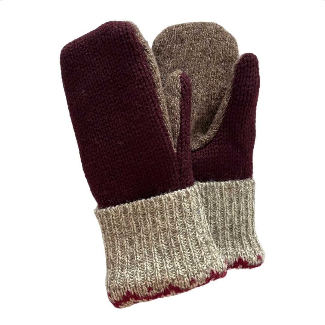 Men's Mittens Maroon & Beige | 350