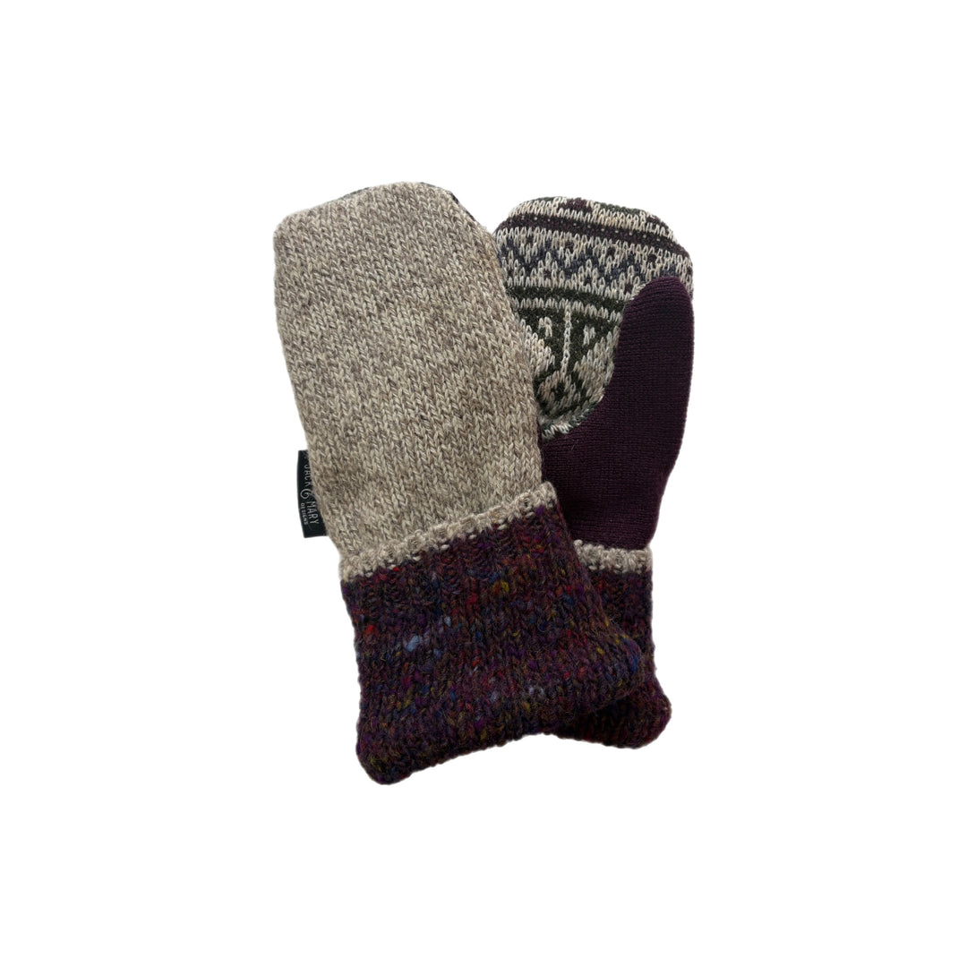 Women's Mittens - Maroon & Beige Heather Pattern - 1603 M/L 