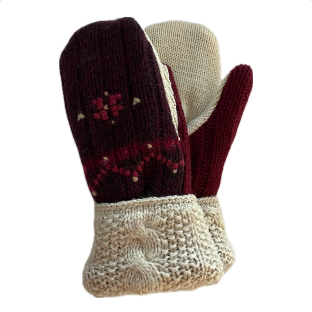 Women's Mittens - Maroon Nordic & Cream - 1522 M/L