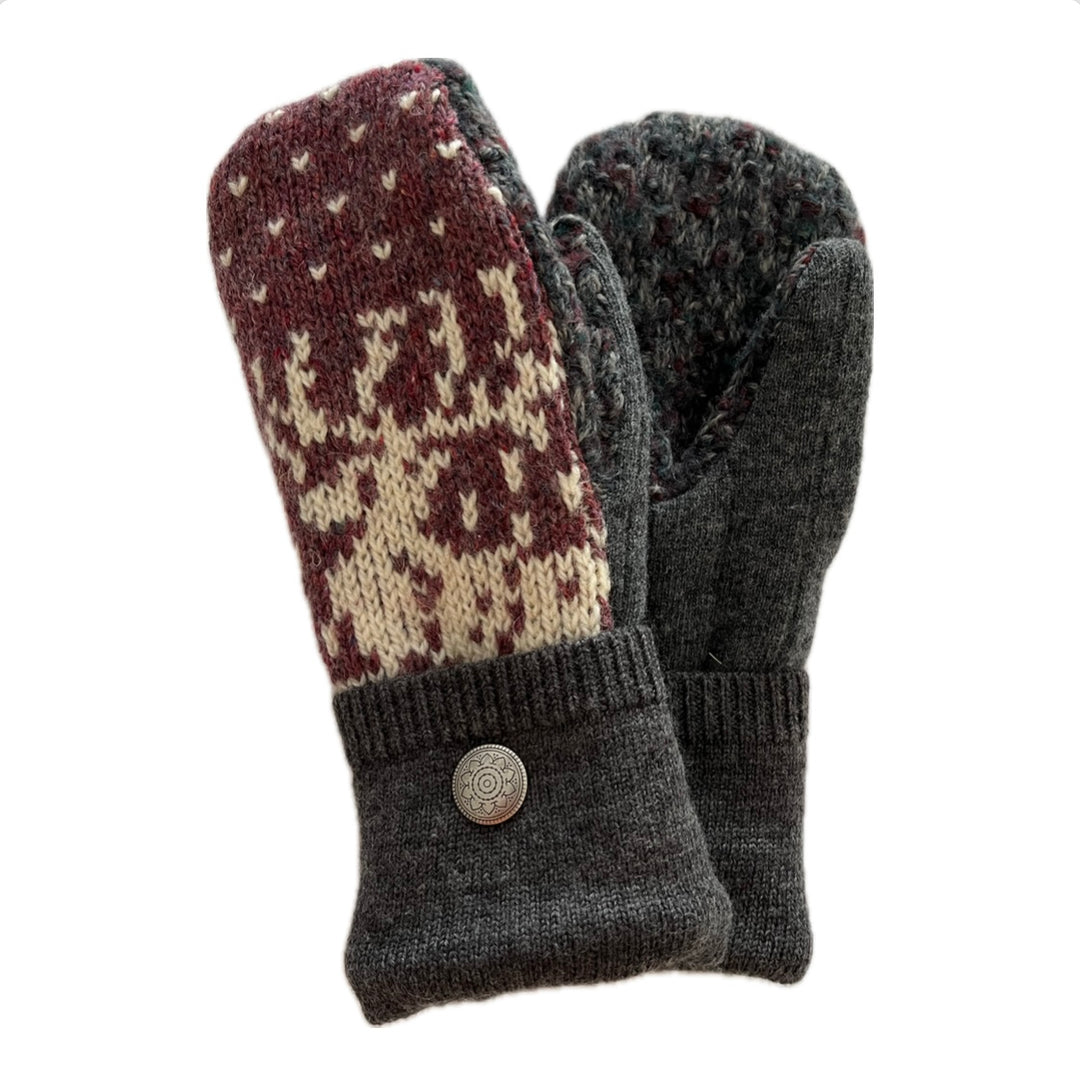 Women's Mittens - Mauve Nordic & Grey with Buttons - 1491 M/L