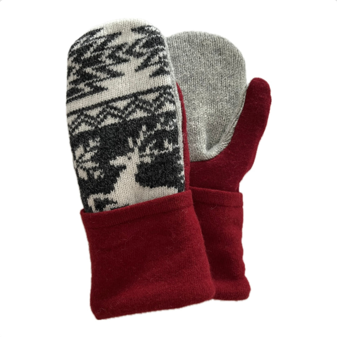 Men's Mittens Red & Grey Nordic with Deer | 355