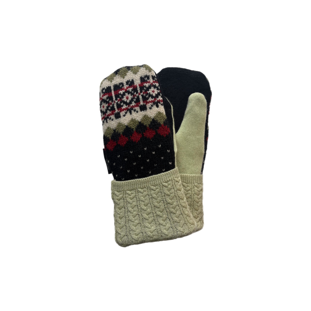 Women's Mittens - Mint Green, Black & Red Nordic - 1598 M/L 