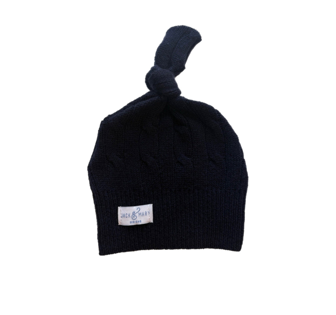 Cashmere Baby Beanies - Navy Cable Knit  - 03