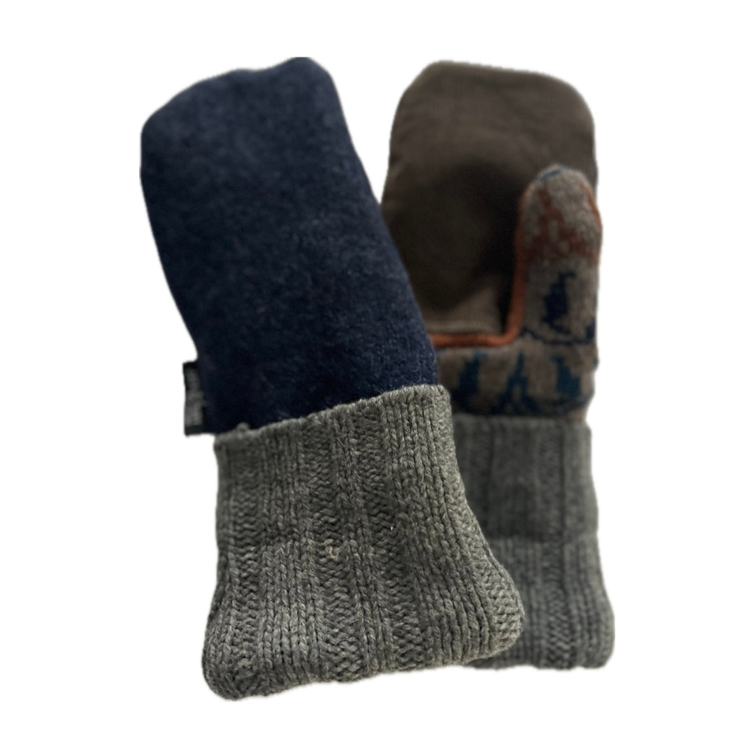 Men's Mittens - Navy & Grey with Pattern - 364