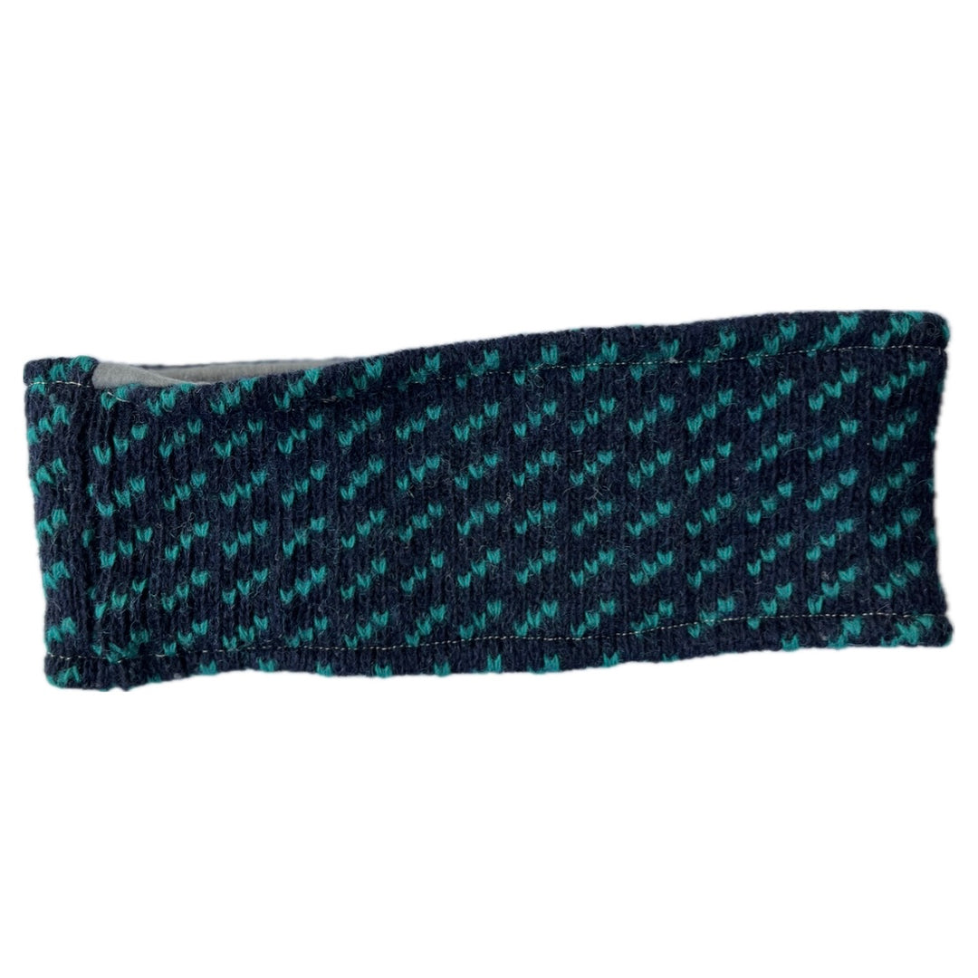 SALE Headband - Navy & Teal Pattern Uneven Stitching - 059