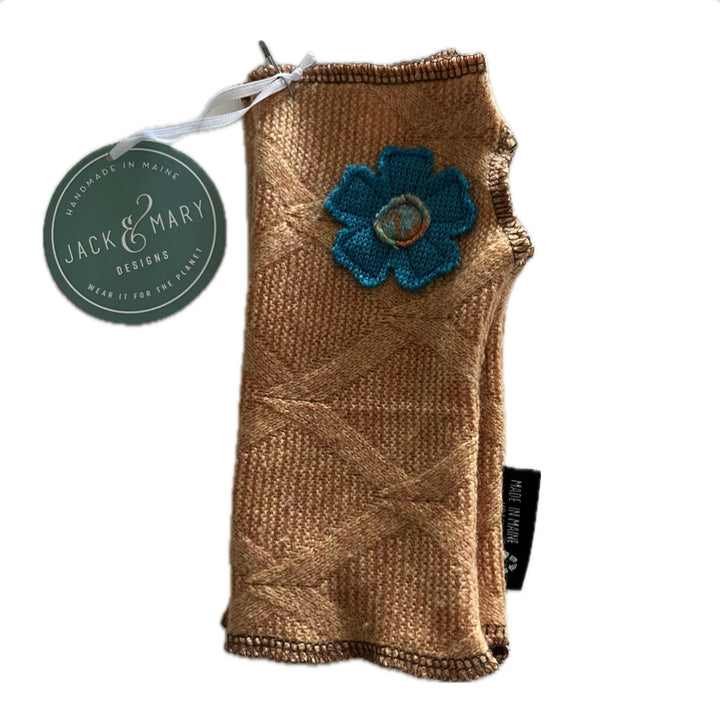 Cashmere Short Fingerless Mittens with Single Flower