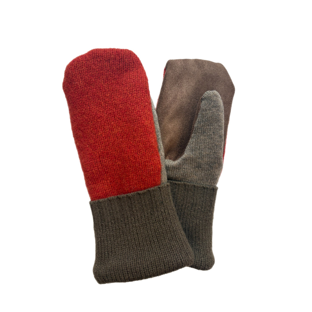 Men's Driving Mittens - Orange & Brown with Chocolate Micro-Suede Palm - 205