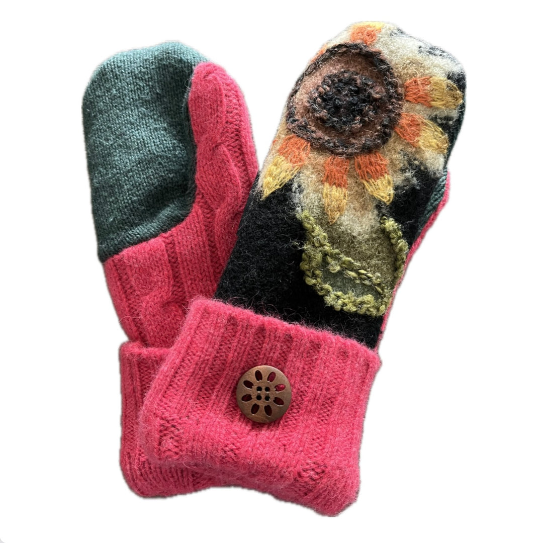 Women's Mittens - Pink with Flowers