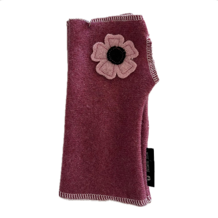 Cashmere Short Fingerless Mittens with Single Flower