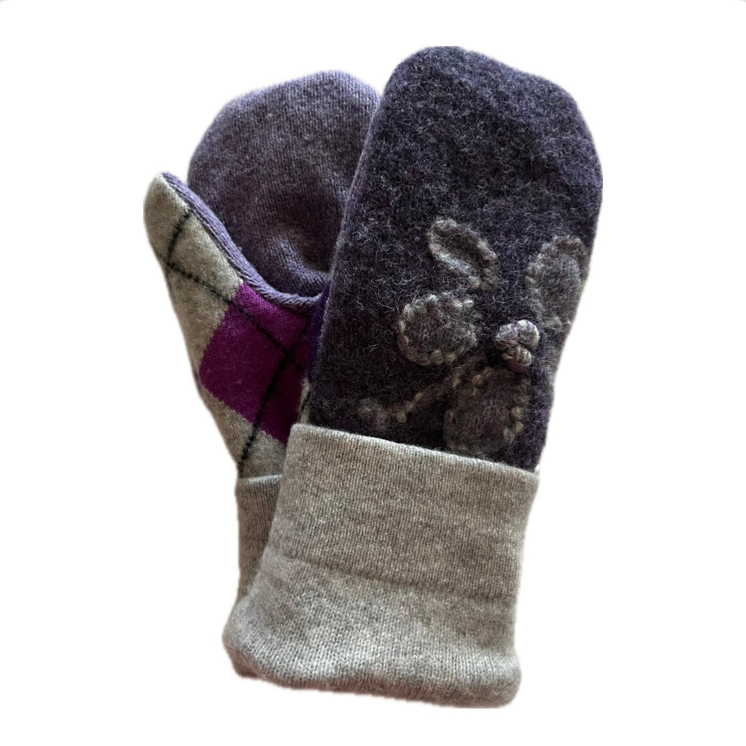 Women's Mittens - Purple Flower with Argyle - 1473 M/L 