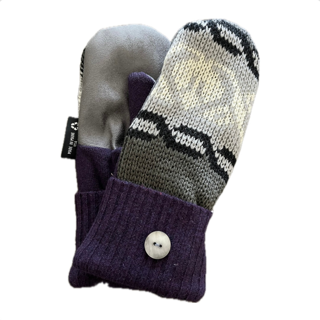 Women's Driving Mittens - Purple Nordic with Grey Micro-Suede Palm