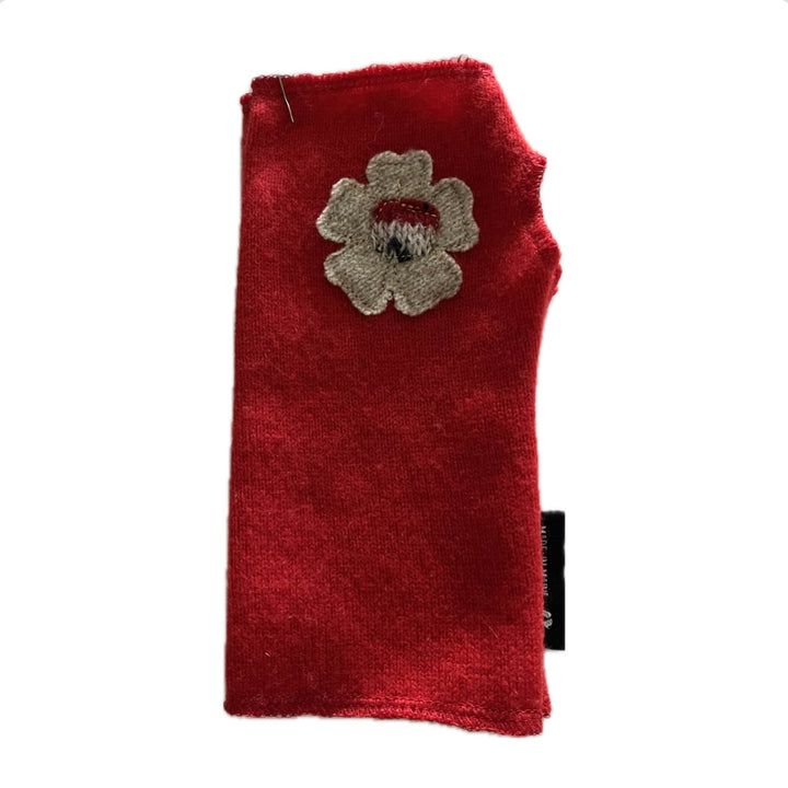 Cashmere Short Fingerless Mittens with Single Flower