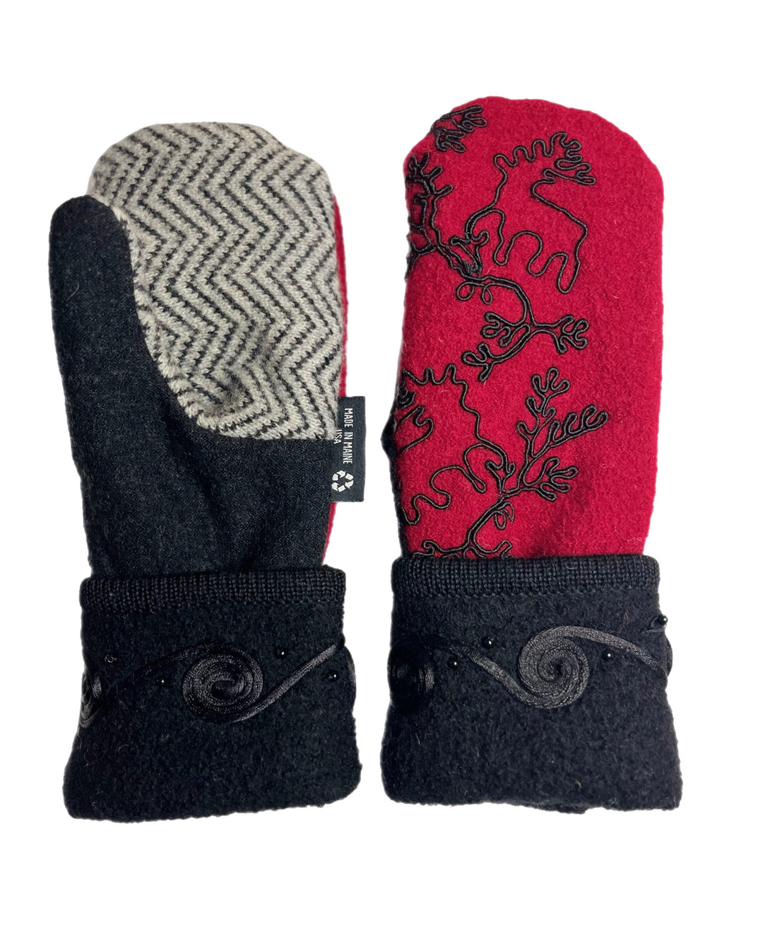 Women's Mittens - Red & Black Pattern - 1623 M/L
