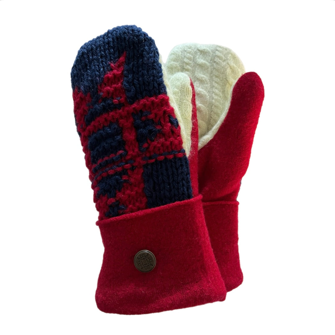 Women's Mittens - Red & Blue Nordic with Button