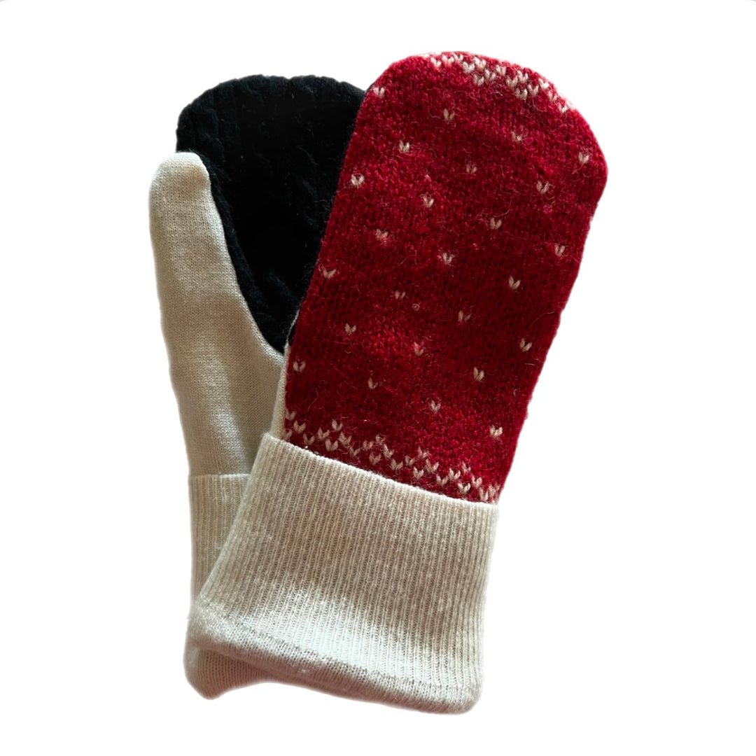 Women's Mittens - Red & Cream Pattern - 1475 M/L