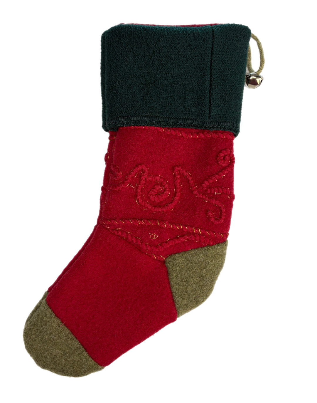 Christmas Stocking - Red & Gold Stitching with Shades of Green - 078
