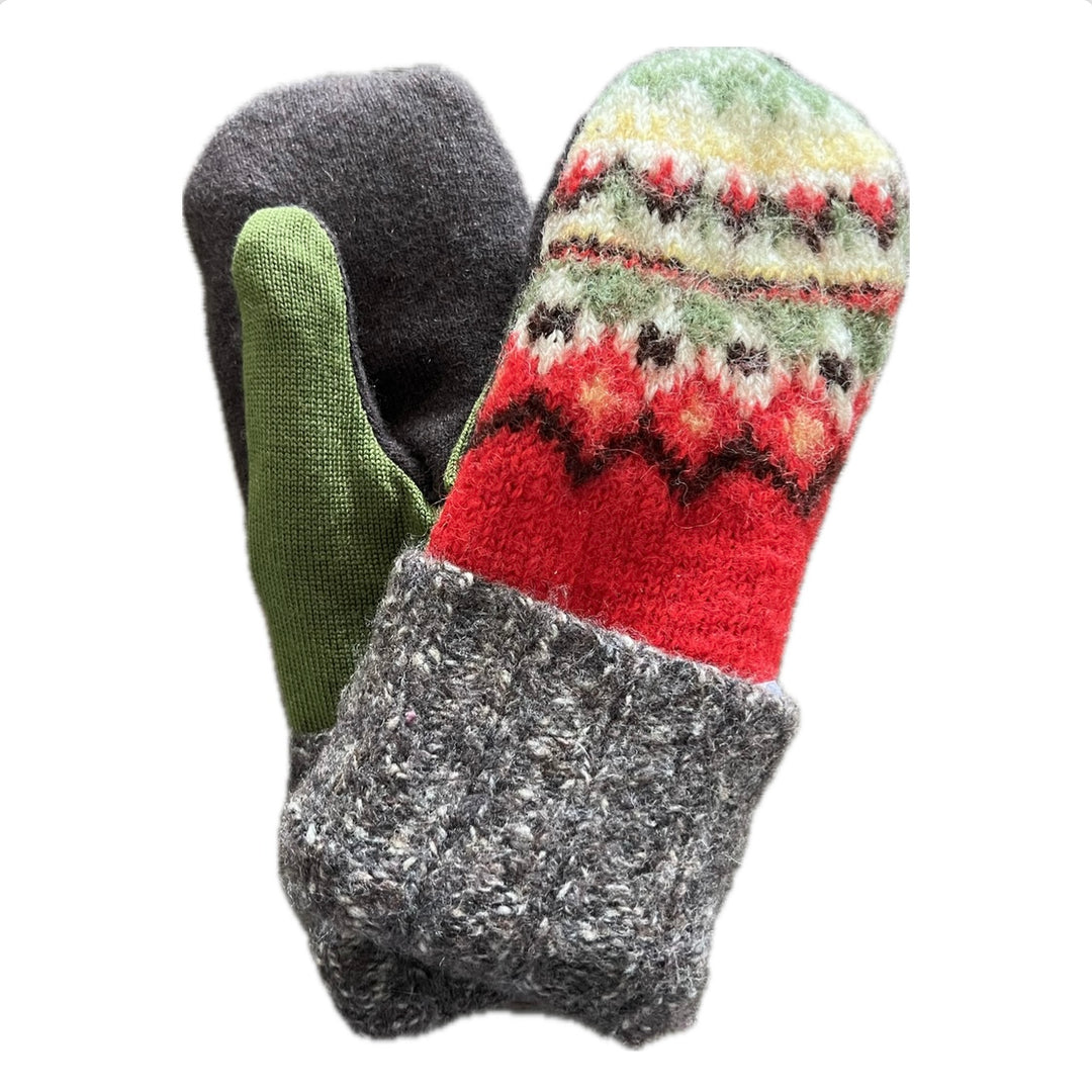 Women's Mittens - Red & Green Nordic