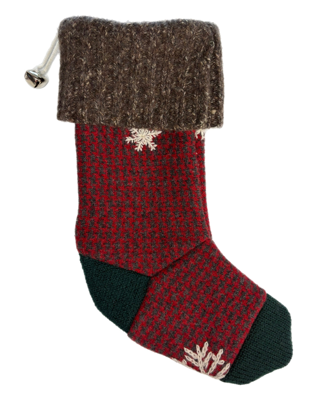 Christmas Stocking - Red & Grey Houndstooth Pattern with Reindeer & Snowflakes - 076 Back