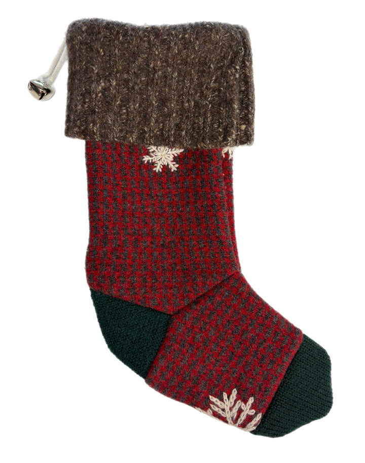 Christmas Stocking - Red & Grey Houndstooth Pattern with Reindeer & Snowflakes - 076 Back