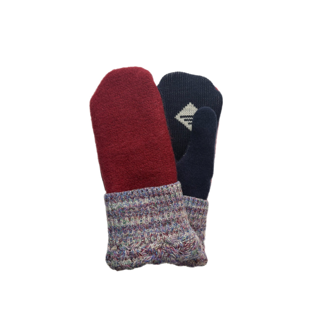 Women's Mittens - Red & Navy with Multicolor Pattern - 1602 M/L 