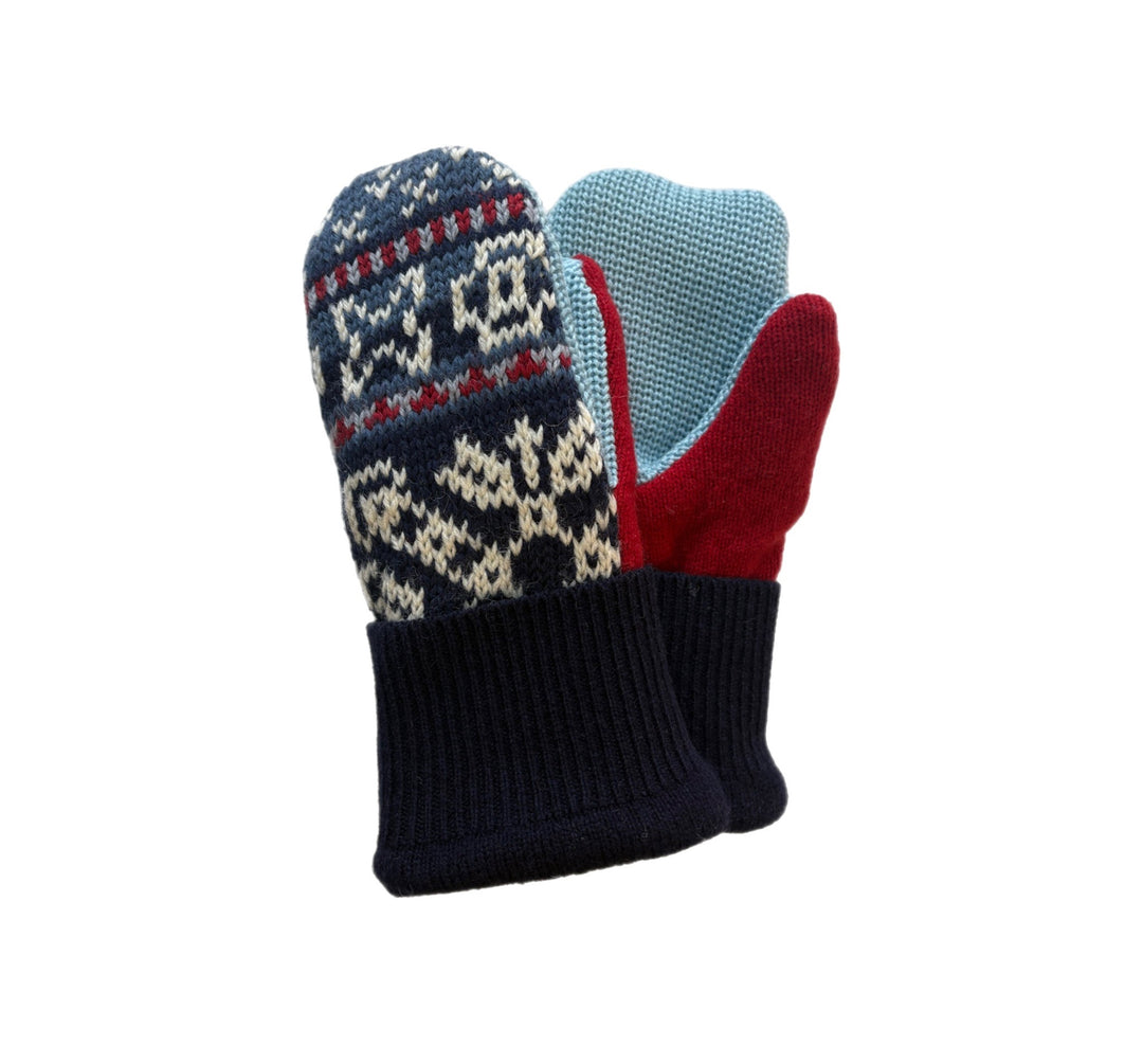 Women's Mittens Petite - Red, Cream & Blue Nordic - 1634
