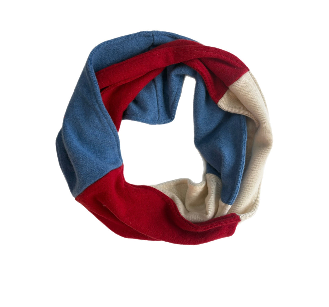 Cashmere Circle Scarf - Red, Cream & Baby Blue - 267