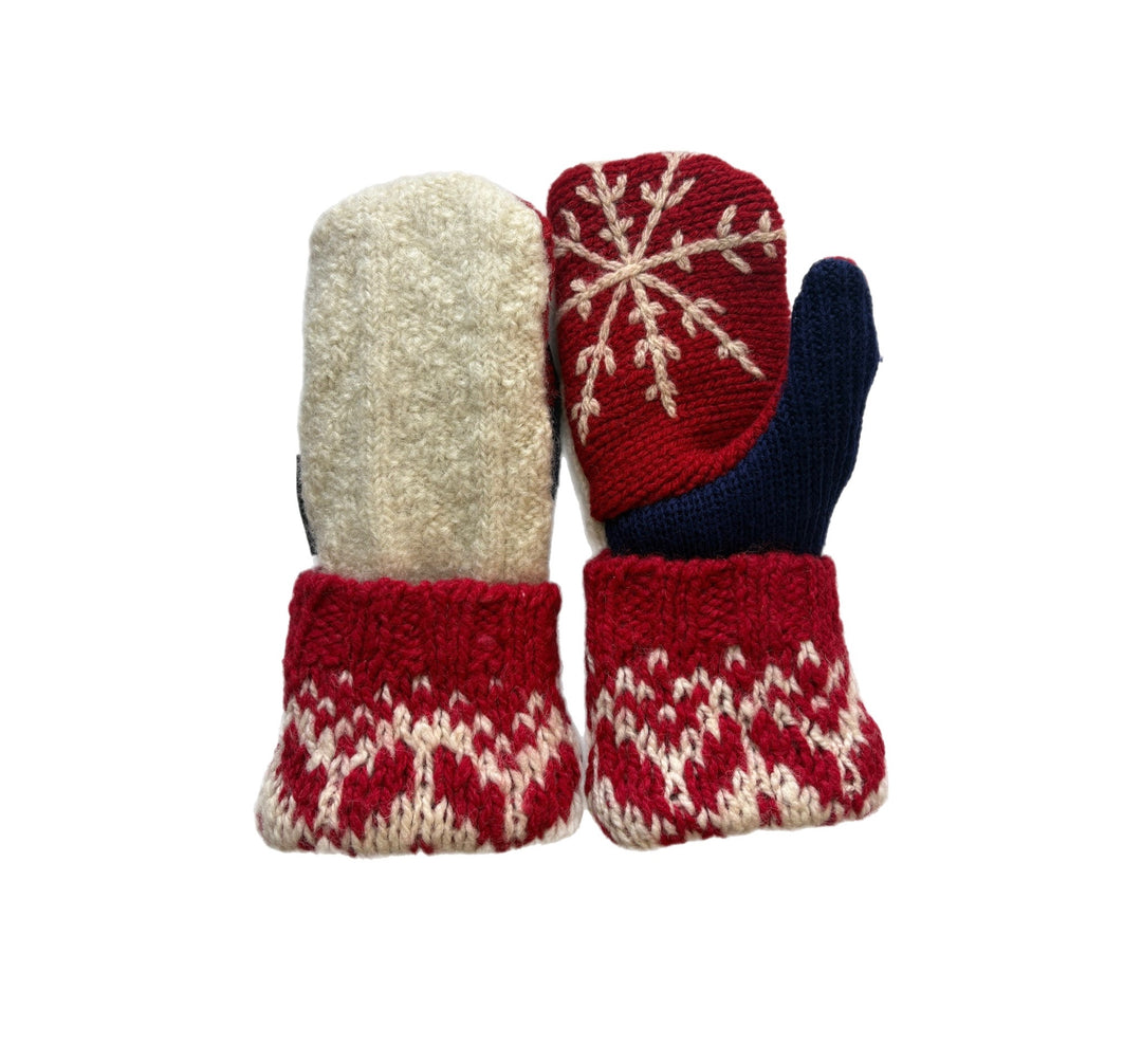 Women's Mittens - Red, Cream Cable Knit & Navy Nordic - 1637