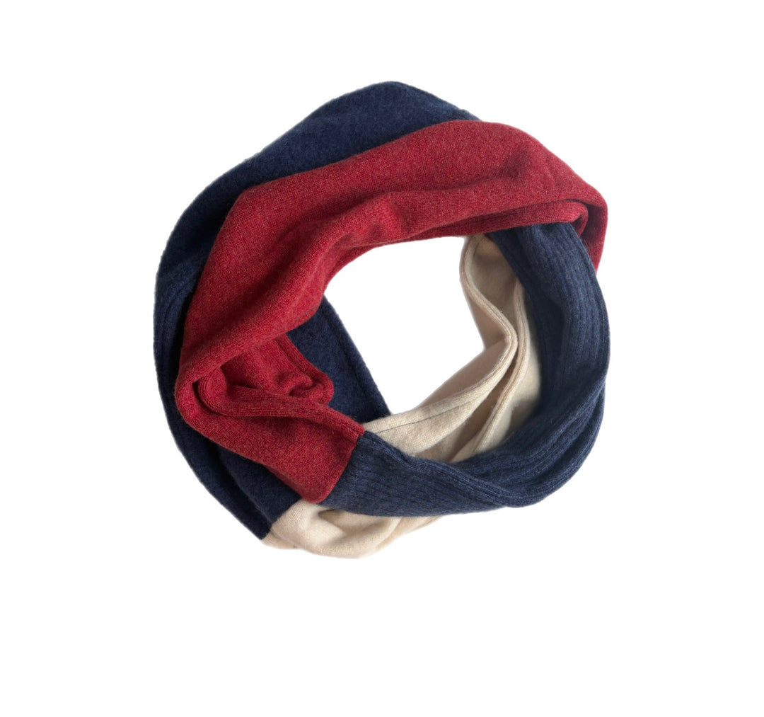 Cashmere Circle Scarf - Red, Cream & Navy - 266