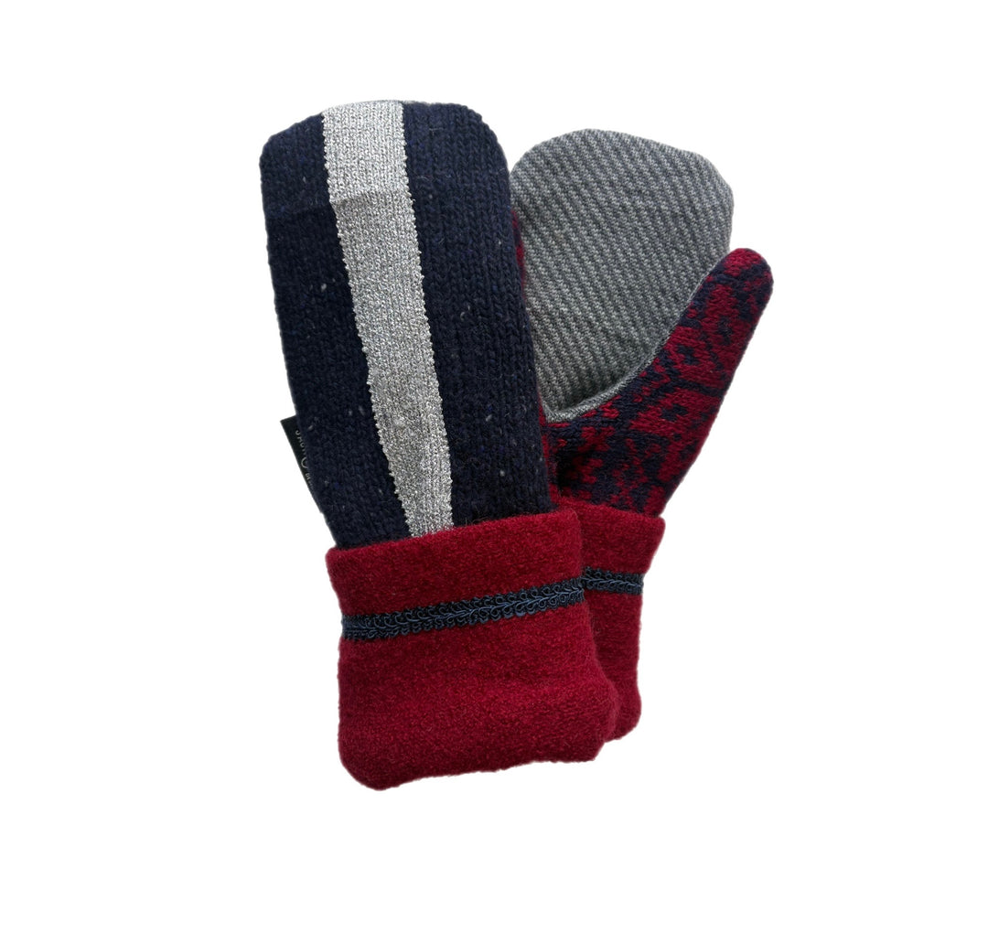 Women's Mittens - Red, Grey & Navy Stripe/Nordic - 1632