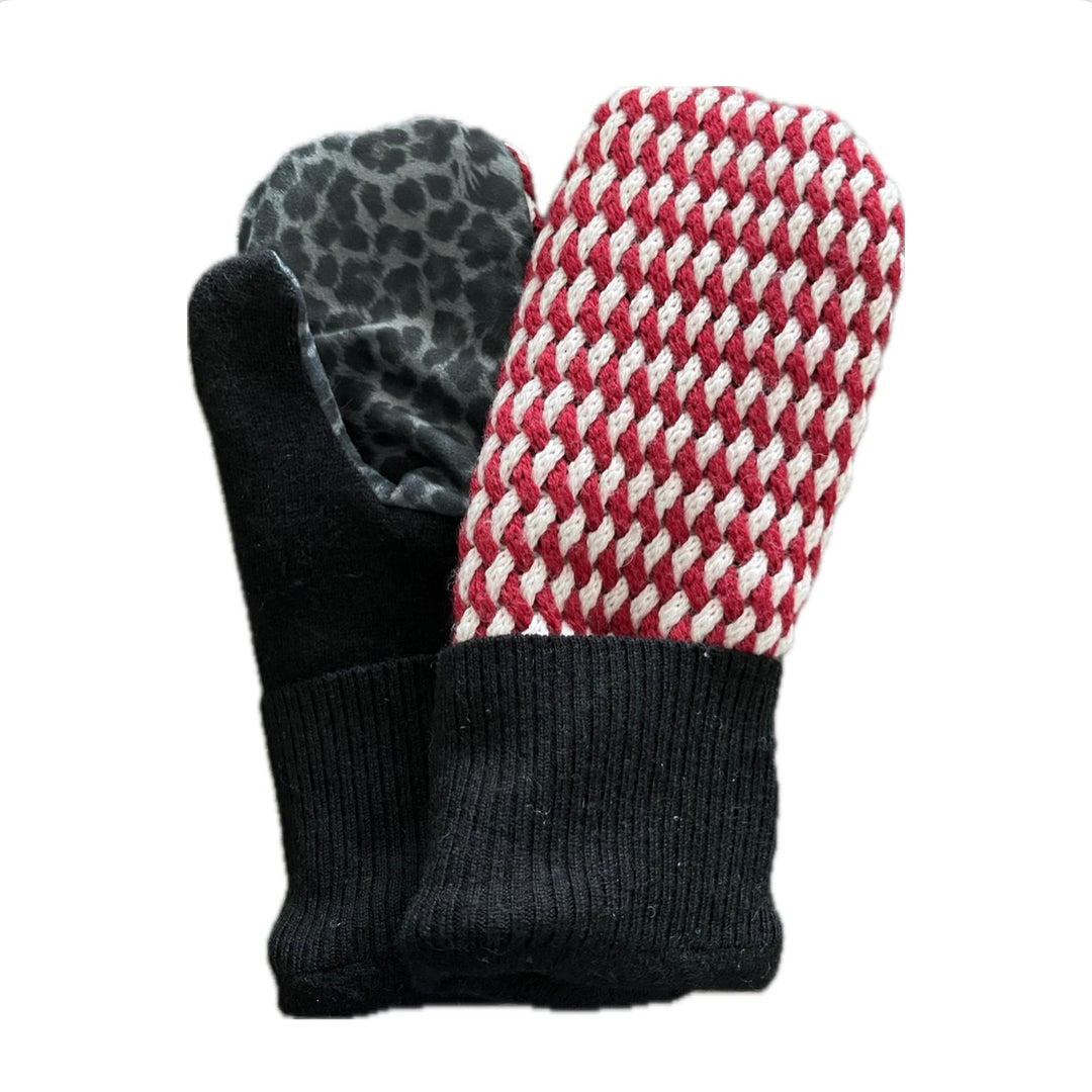 Women's Driving Mittens - Red Nordic with Cheetah Print Micro-Suede Palm