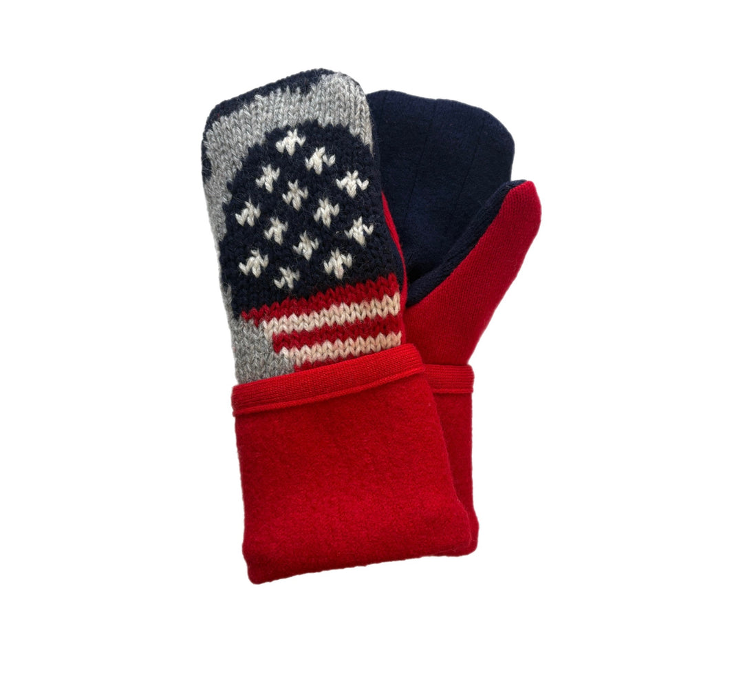 Women's Mittens - Red, White & Blue with Flag - 1630