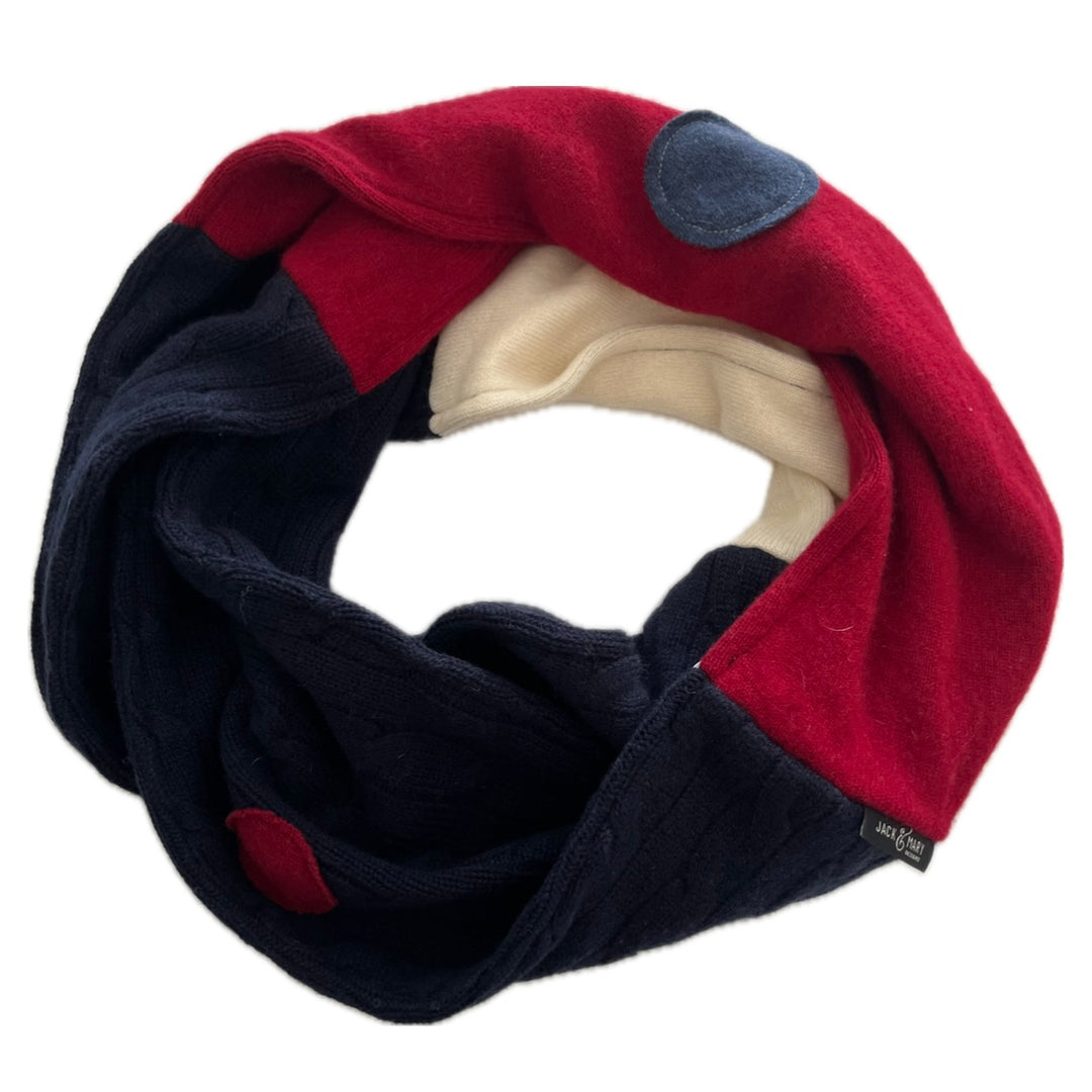 SALE Cashmere Circle Scarf Red, White & Blue with Patches 228